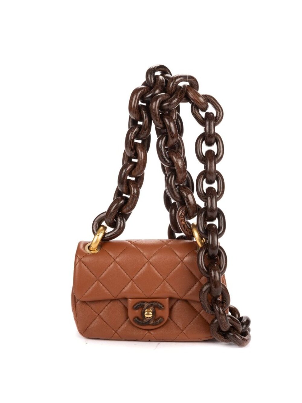 Chanel Mini Wenge Wood Flap Bag Brown Quilted Lambskin Leather - Picture 1 of 11